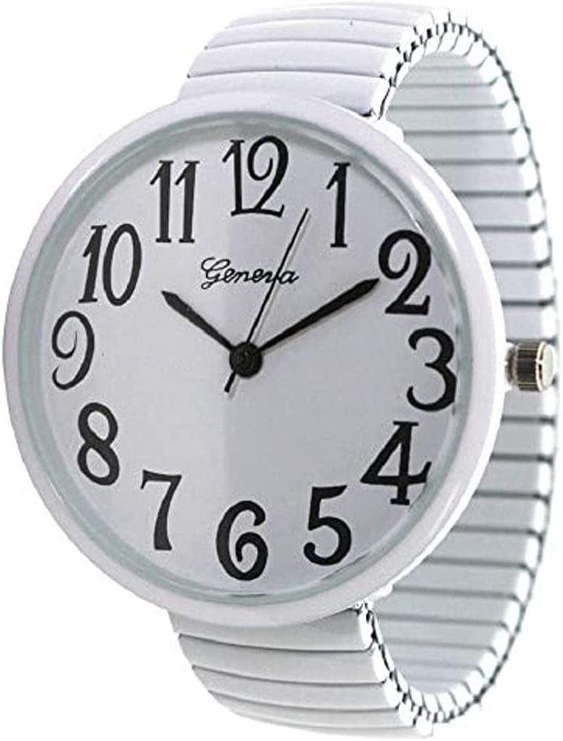 Geneva Super Large Stretch Watch Clear Number Easy Read (White)