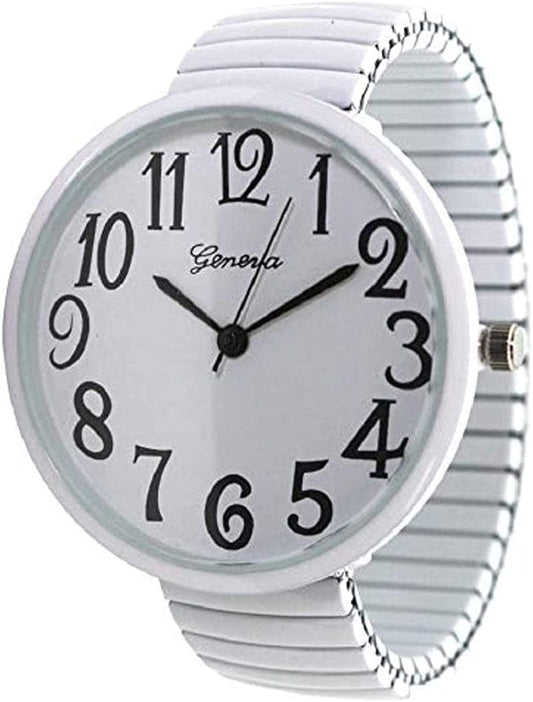 Geneva Super Large Stretch Watch Clear Number Easy Read (White)