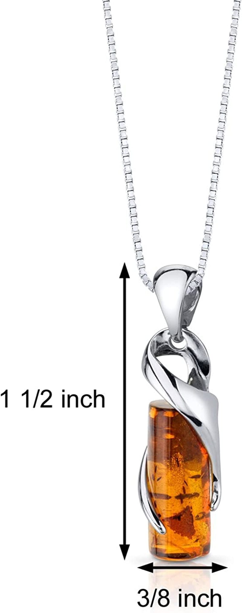 Genuine Baltic Amber Cylindrical Design Pendant and Earrings Jewelry for Women in Sterling Silver