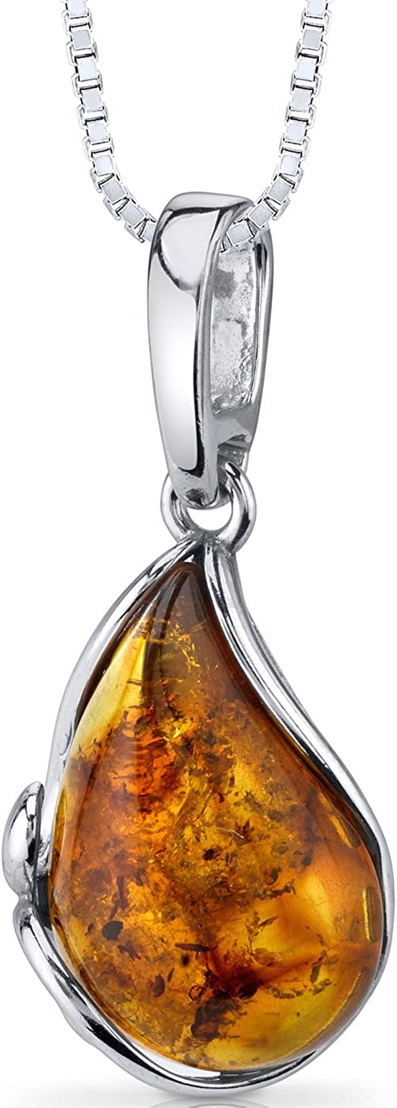 Genuine Baltic Amber Teardrop Design Pendant, Earrings, Bracelet for Women in Sterling Silver Pendant Necklaces