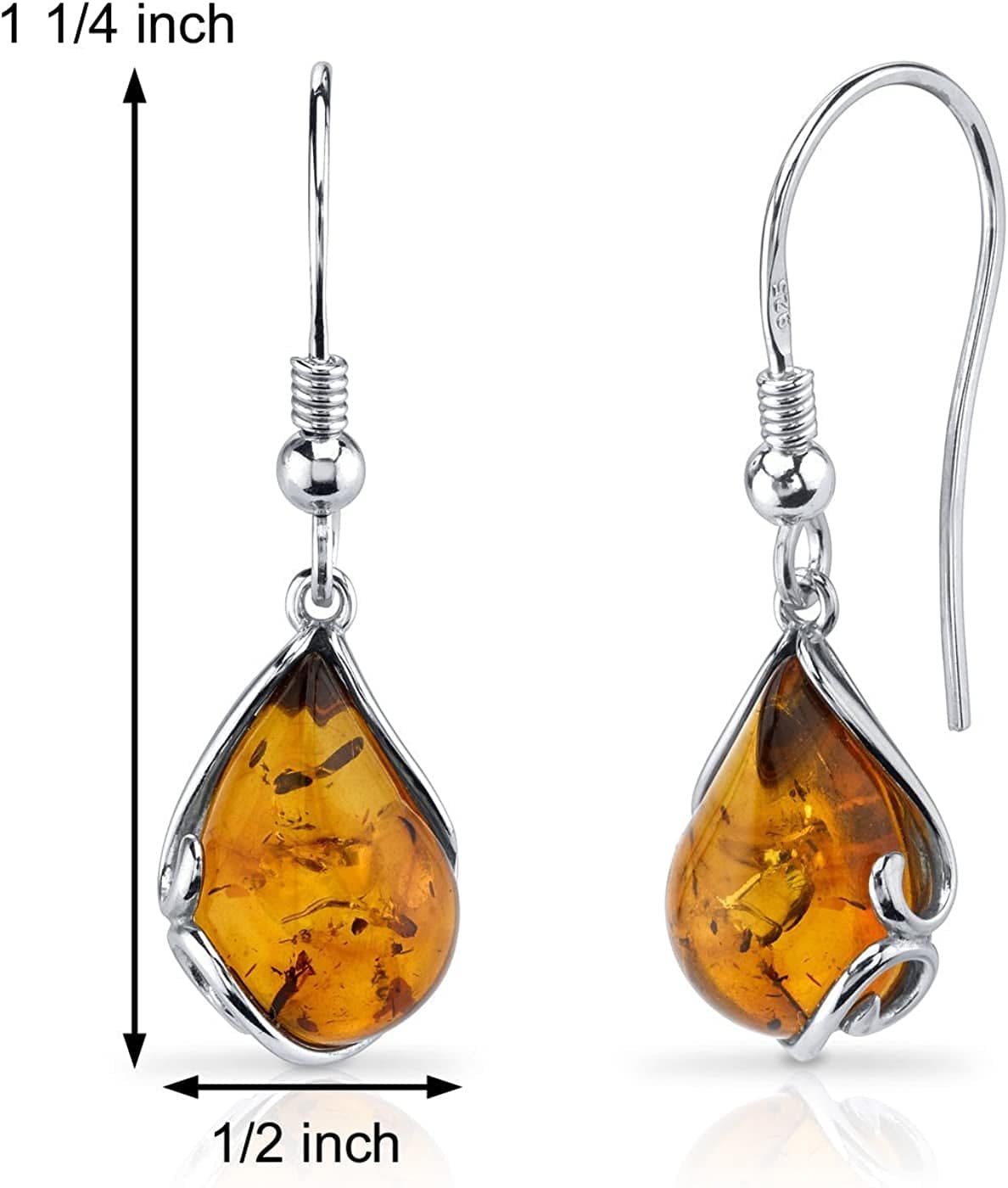 Genuine Baltic Amber Teardrop Design Pendant, Earrings, Bracelet for Women in Sterling Silver