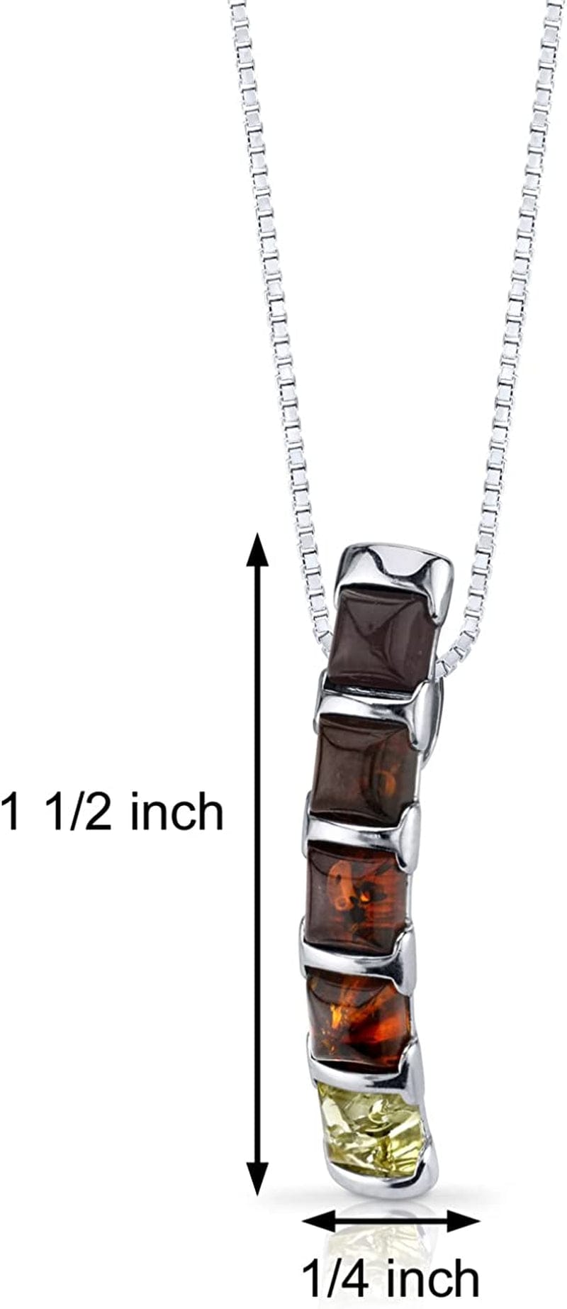 Genuine Baltic Multicolor Five Stone Amber Pendant Necklace, Earrings and Bracelet for Women in Sterling Silver