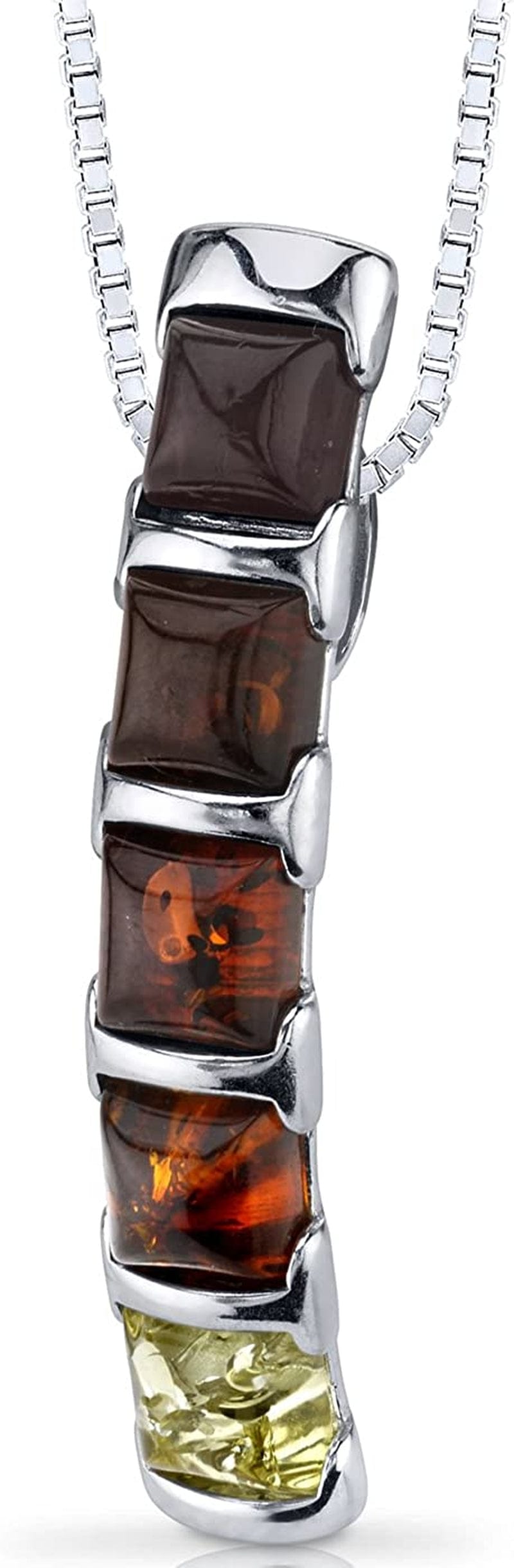 Genuine Baltic Multicolor Five Stone Amber Pendant Necklace, Earrings and Bracelet for Women in Sterling Silver Pendant Necklaces