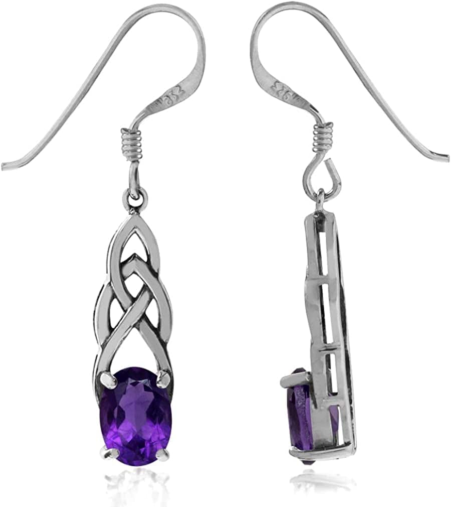 Genuine Gemstone 925 Sterling Silver Celtic Knot Weave Dangle Hook Earrings Birthstone Jewelry for Women genuine african amethyst - february birthstone