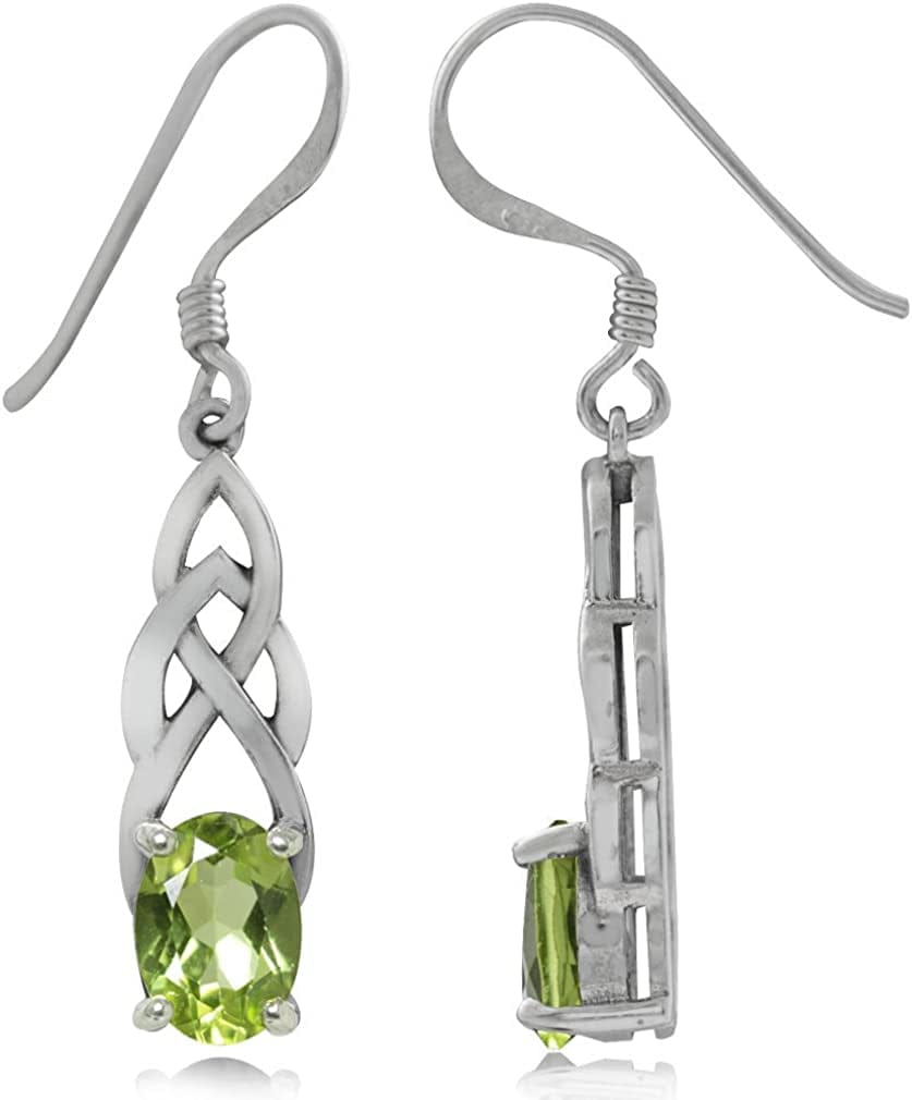 Genuine Gemstone 925 Sterling Silver Celtic Knot Weave Dangle Hook Earrings Birthstone Jewelry for Women natural green peridot - august birthstone