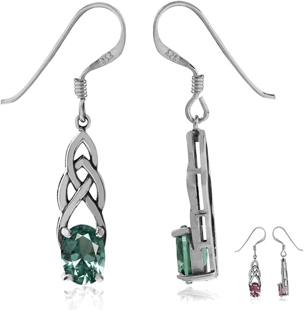 Genuine Gemstone 925 Sterling Silver Celtic Knot Weave Dangle Hook Earrings Birthstone Jewelry for Women simulated color change alexandrite-june birthstone