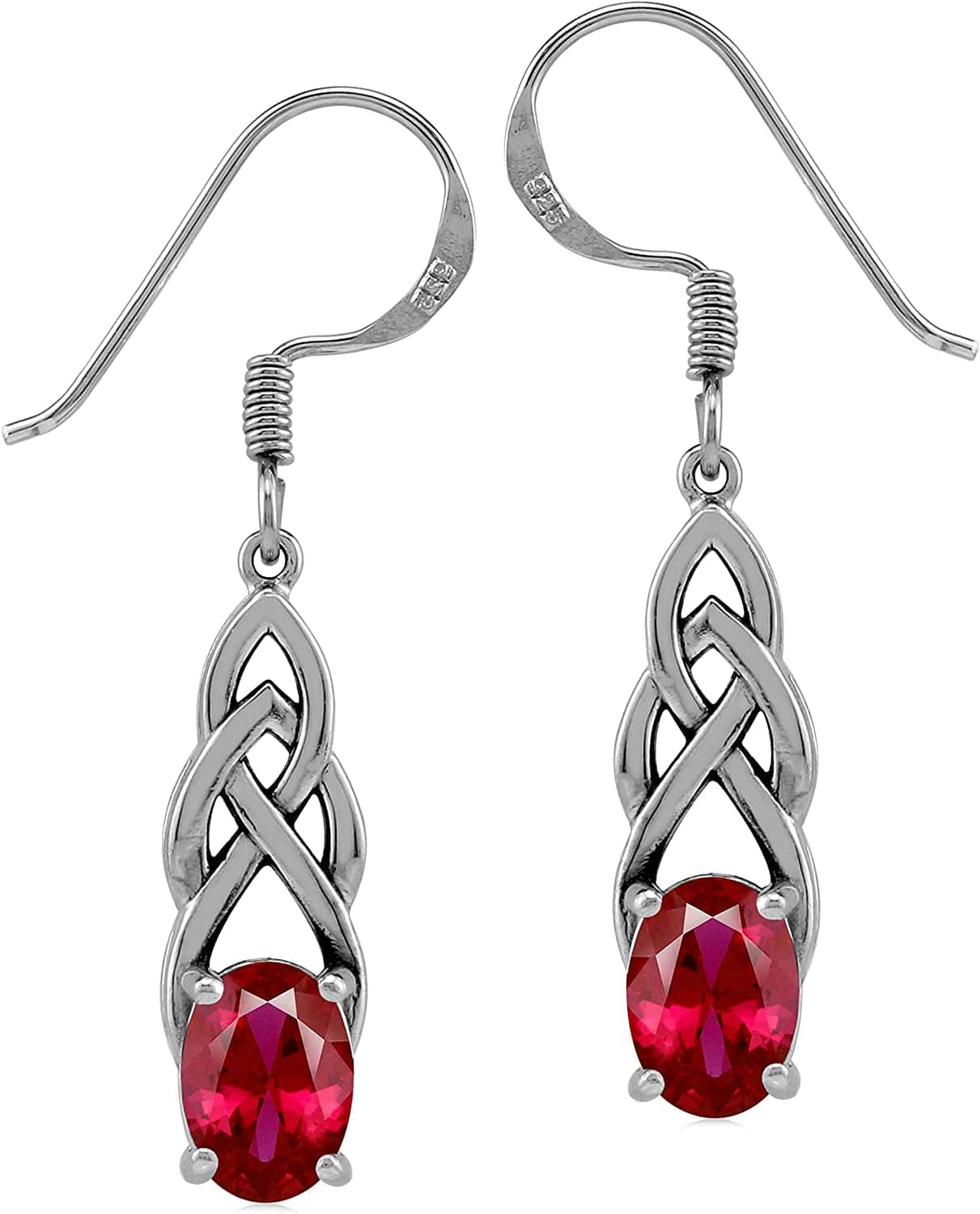 Genuine Gemstone 925 Sterling Silver Celtic Knot Weave Dangle Hook Earrings Birthstone Jewelry for Women created red ruby - july birthstone