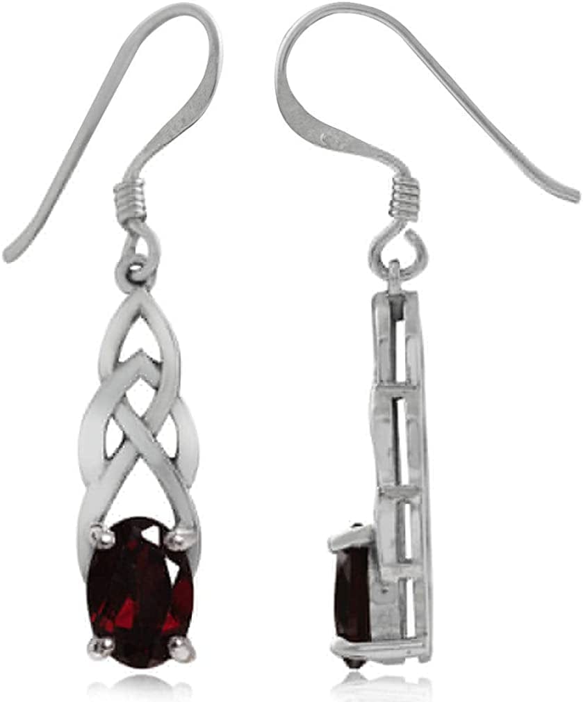 Genuine Gemstone 925 Sterling Silver Celtic Knot Weave Dangle Hook Earrings Birthstone Jewelry for Women natural red garnet - january birthstone