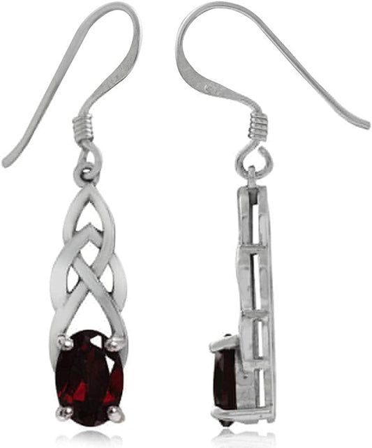 Genuine Gemstone 925 Sterling Silver Celtic Knot Weave Dangle Hook Earrings Birthstone Jewelry for Women natural red garnet - january birthstone