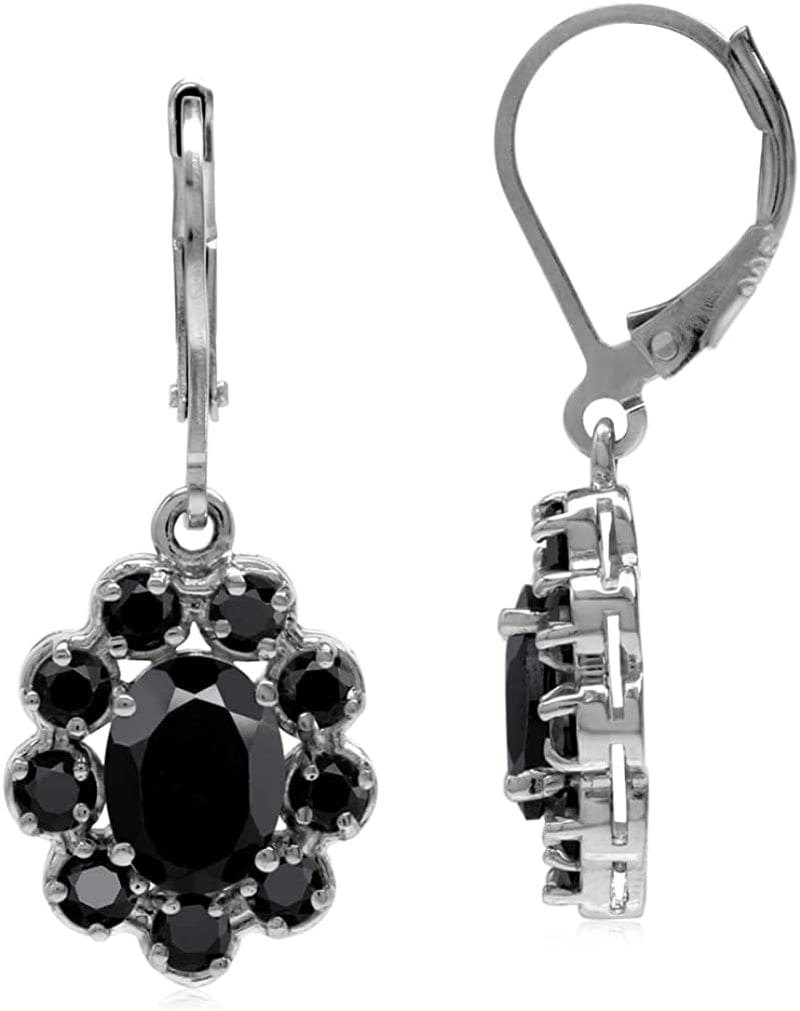 Genuine Gemstones 925 Sterling Silver Flower Cluster Leverback Drop Dangle Earrings Jewelry for Women Business Attire natural black onyx