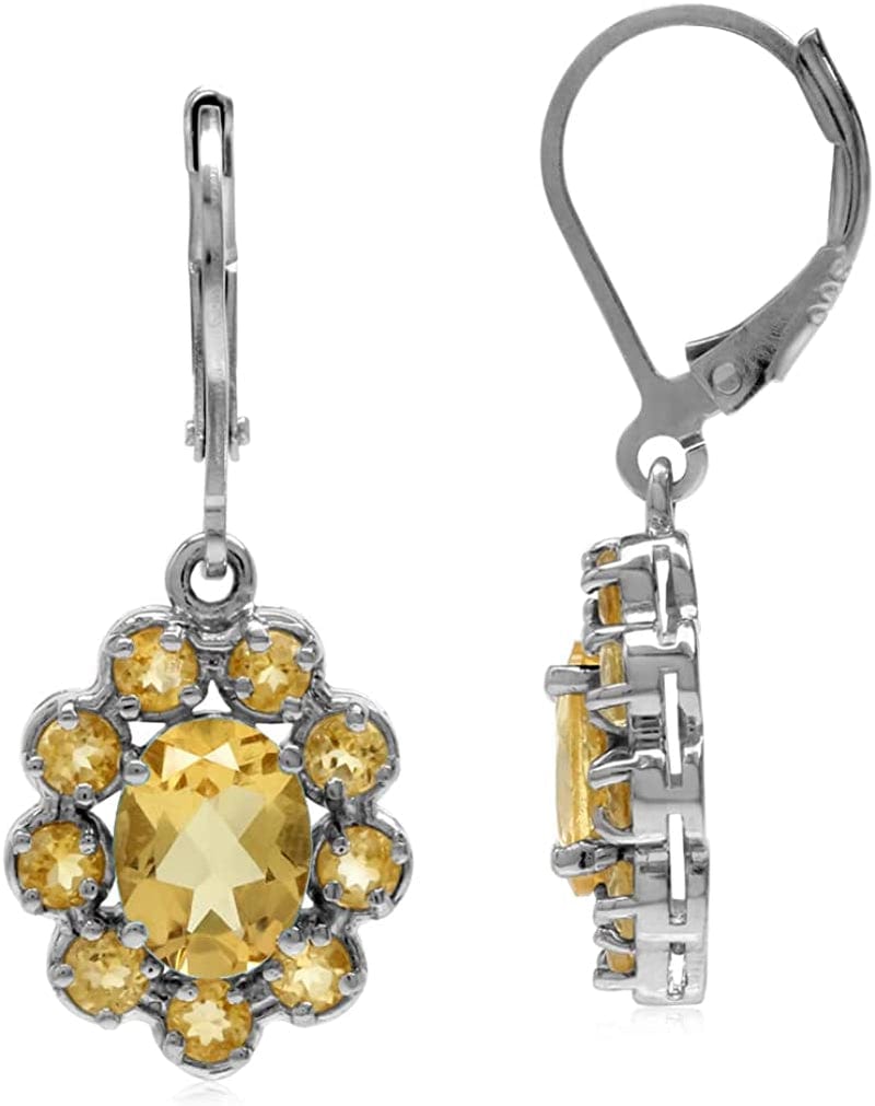 Genuine Gemstones 925 Sterling Silver Flower Cluster Leverback Drop Dangle Earrings Jewelry for Women Business Attire genuine yellow citrine