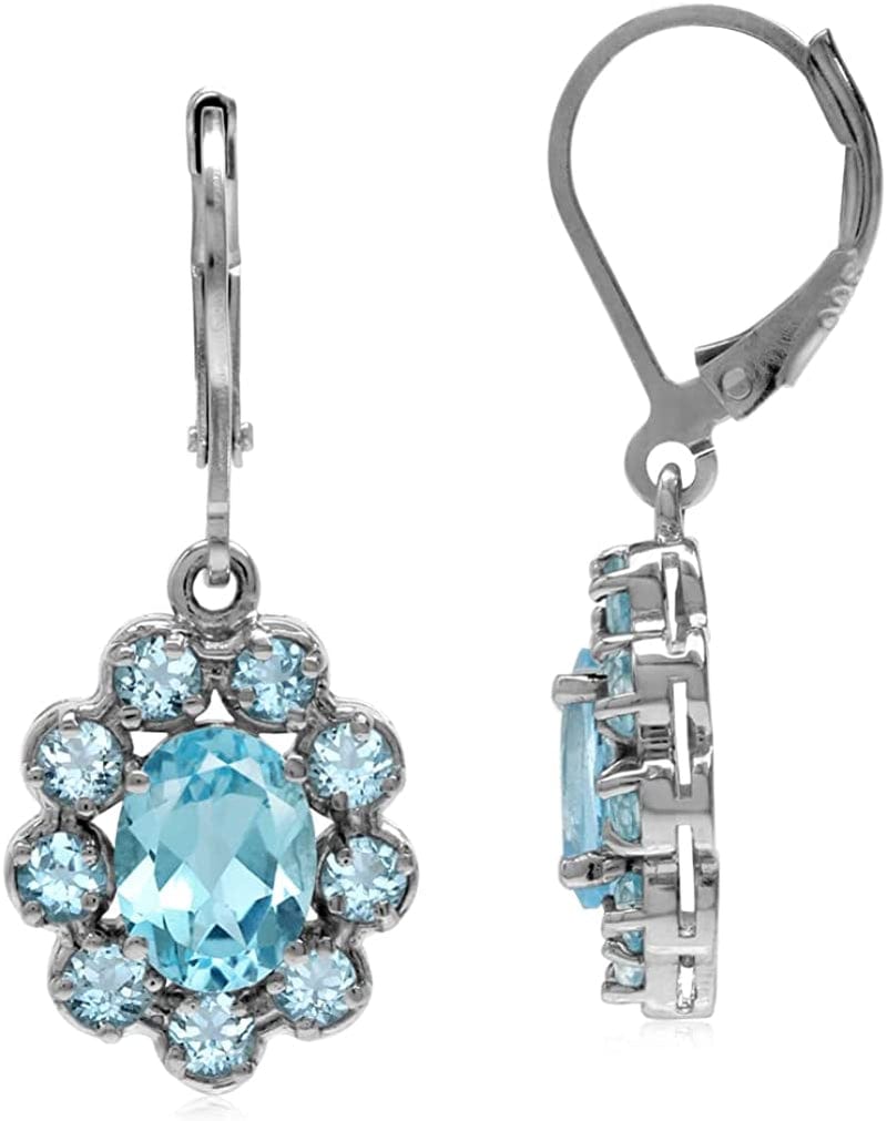 Genuine Gemstones 925 Sterling Silver Flower Cluster Leverback Drop Dangle Earrings Jewelry for Women Business Attire genuine light sky blue topaz