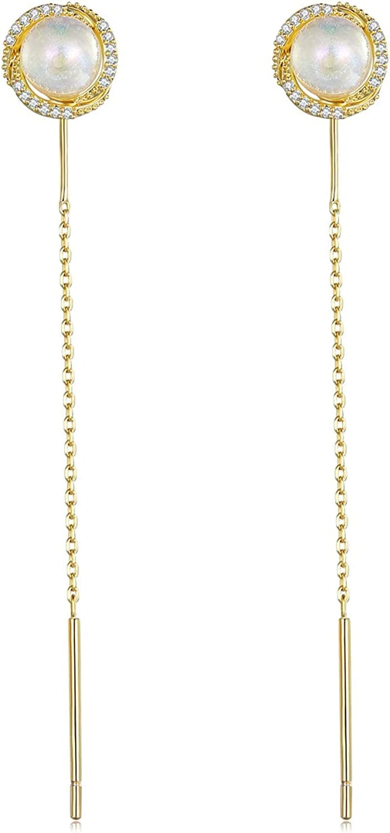 Geometry Women'S Sterling Silver Tassel Drop Earrings Handmade Threader Earrings Asymmetrical Earrings Gold Pearl