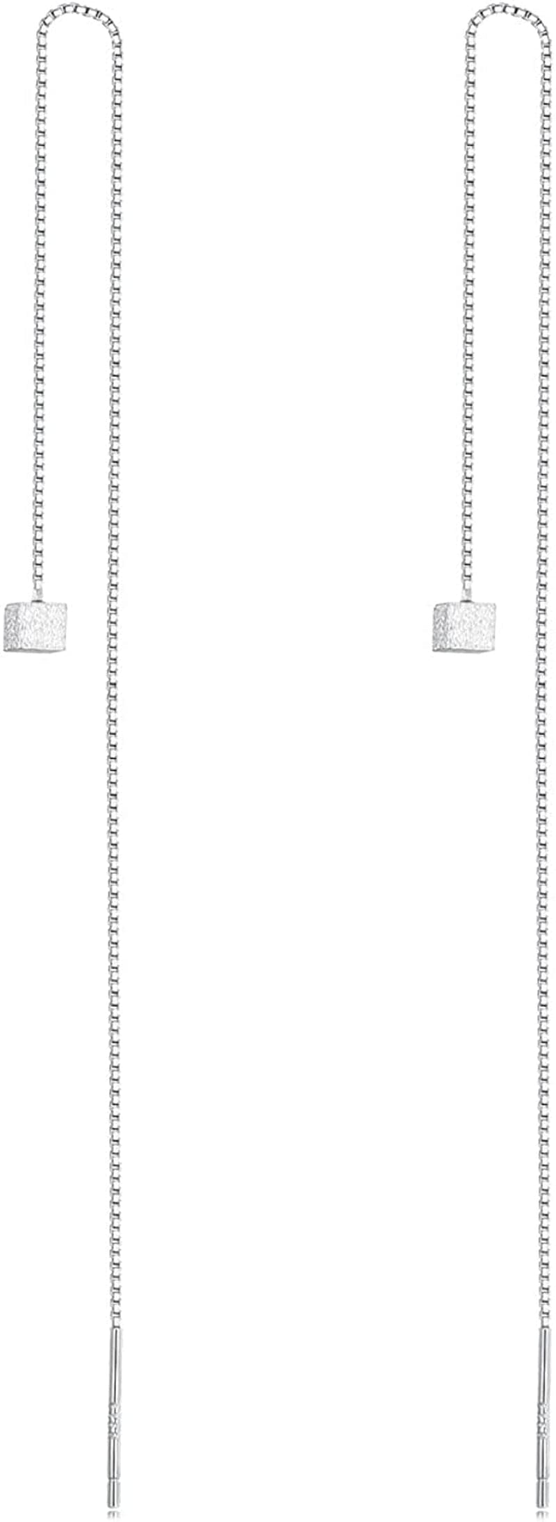 Geometry Women'S Sterling Silver Tassel Drop Earrings Handmade Threader Earrings Asymmetrical Earrings Square threader