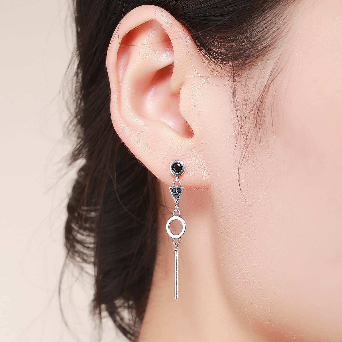 Geometry Women'S Sterling Silver Tassel Drop Earrings Handmade Threader Earrings Asymmetrical Earrings
