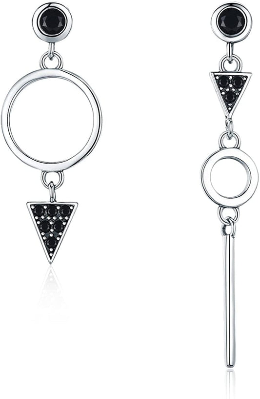 Geometry Women'S Sterling Silver Tassel Drop Earrings Handmade Threader Earrings Asymmetrical Earrings Asymmetrical Geometry Earrings
