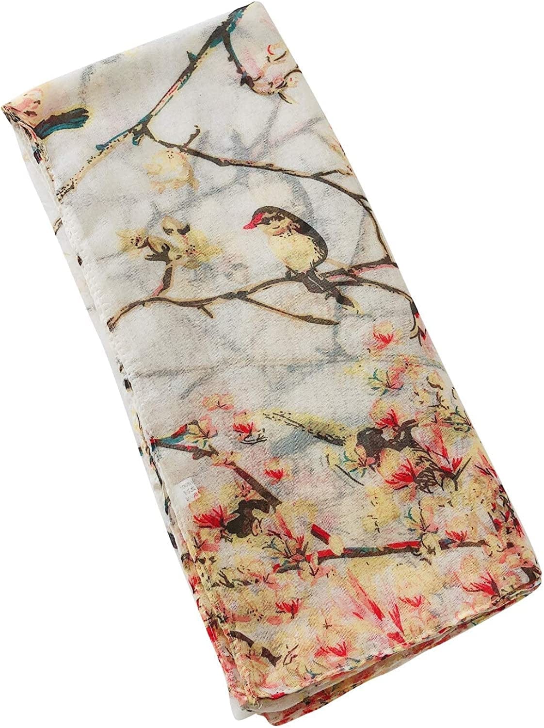 GERINLY Scarfs for Women Lightweight Floral Birds Print Cotton Scarves and Wraps for Holiday Shawl