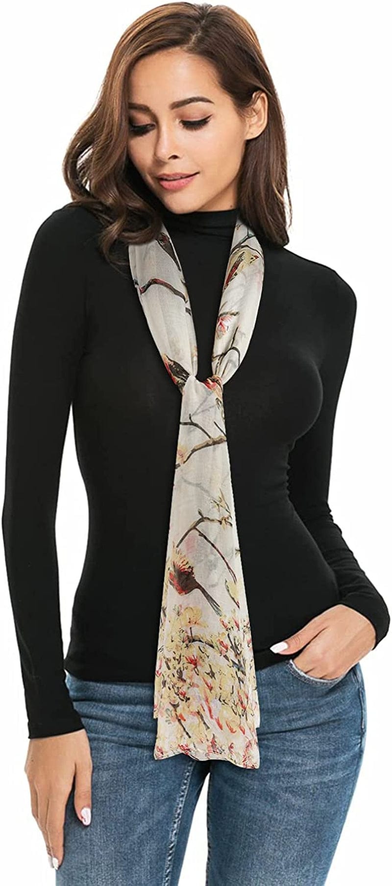 GERINLY Scarfs for Women Lightweight Floral Birds Print Cotton Scarves and Wraps for Holiday Shawl