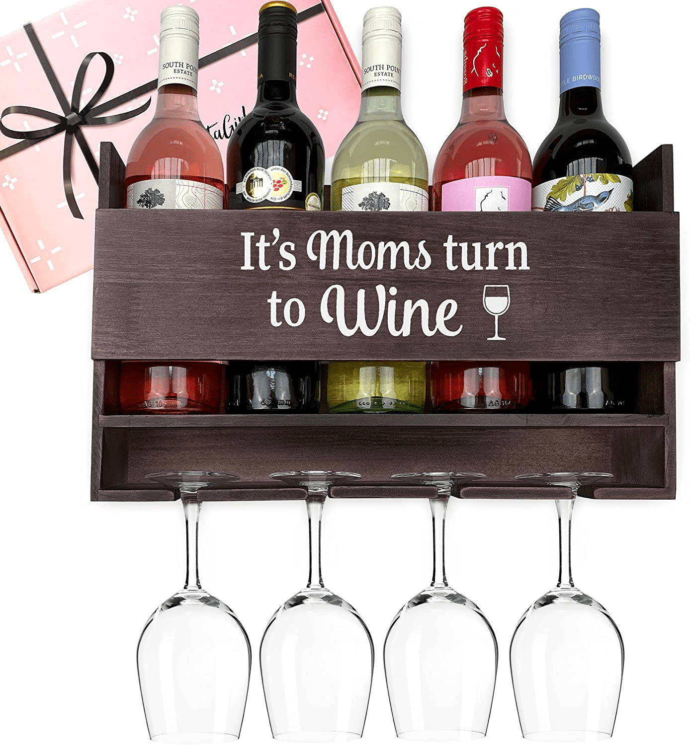 GIFTAGIRL Gifts for Mom Like Our Hugely Popular It's Moms Turn to Wine, are Funny Mom Gifts, Make Great Birthday Gifts for Mom, and are Unique Gifts for Mom Who Has Everything Arts & Entertainment > Party & Celebration > Gift Giving GIFTAGIRL Mom Wine - White Print