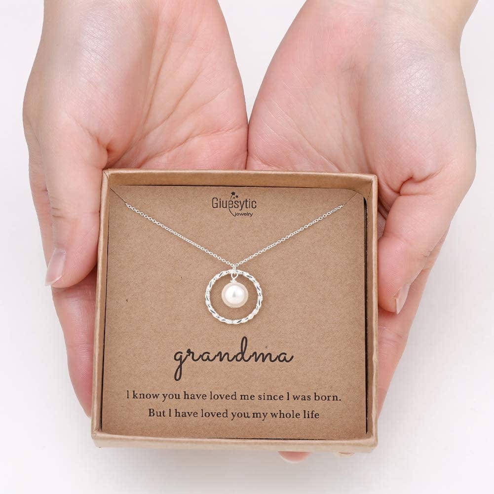Gifts for Grandma Sterling Silver Twisted Eternity Ring with Pearl Necklace for Grandmother from Grandchild Best Grandma Gifts Jewelry Birthday Christmas Gifts Mother'S Day Gifts for Nana
