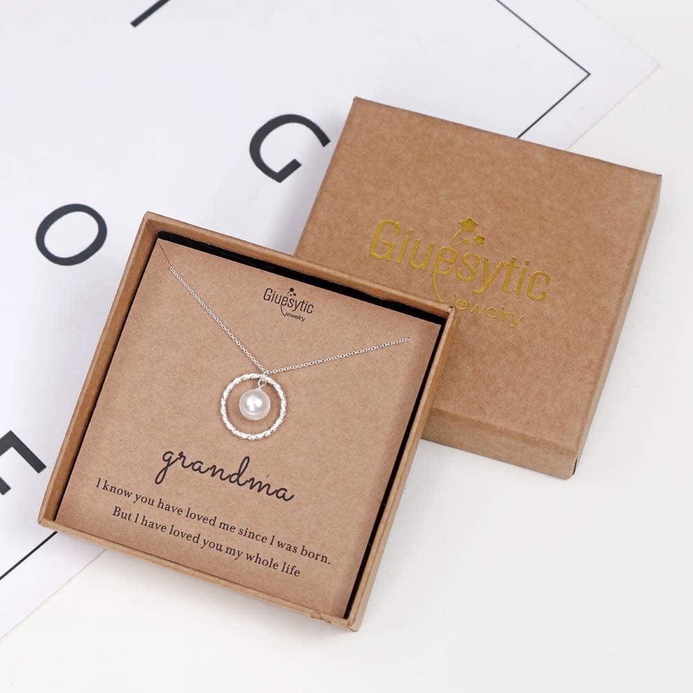Gifts for Grandma Sterling Silver Twisted Eternity Ring with Pearl Necklace for Grandmother from Grandchild Best Grandma Gifts Jewelry Birthday Christmas Gifts Mother'S Day Gifts for Nana