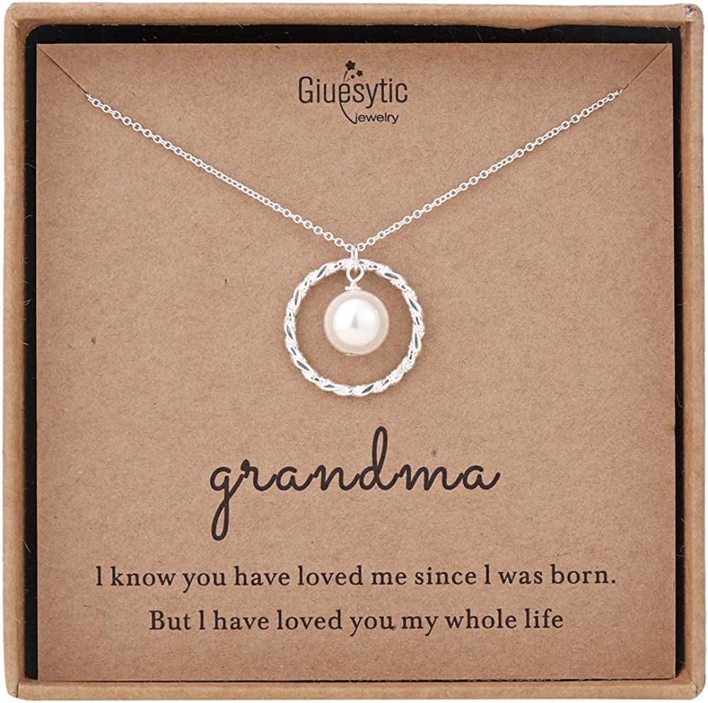 Gifts for Grandma Sterling Silver Twisted Eternity Ring with Pearl Necklace for Grandmother from Grandchild Best Grandma Gifts Jewelry Birthday Christmas Gifts Mother'S Day Gifts for Nana
