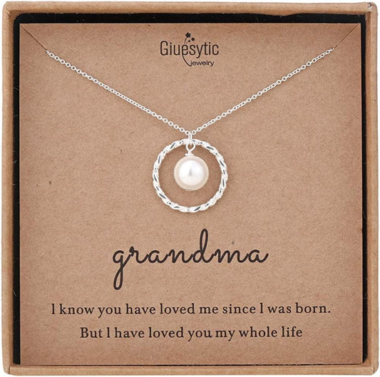 Gifts for Grandma Sterling Silver Twisted Eternity Ring with Pearl Necklace for Grandmother from Grandchild Best Grandma Gifts Jewelry Birthday Christmas Gifts Mother'S Day Gifts for Nana