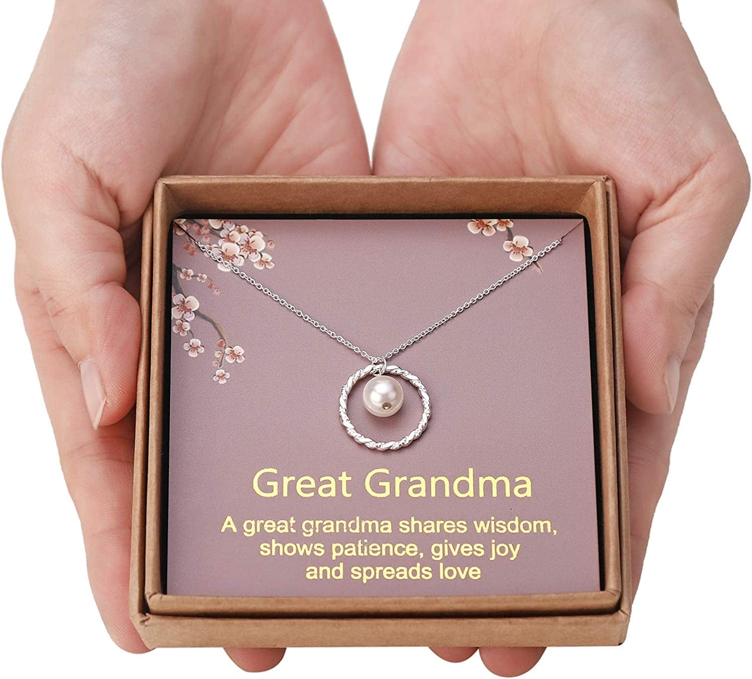 Gifts for Great Grandma - Sterling Silver Twisted Eternity Ring with Pearl Great Grandma Necklace - Great Grandma Birthday Christmas Best Great Grandma Gifts Jewelry