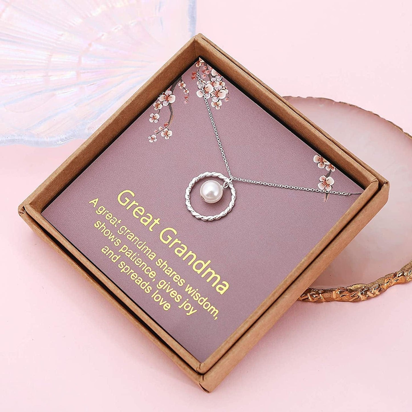 Gifts for Great Grandma - Sterling Silver Twisted Eternity Ring with Pearl Great Grandma Necklace - Great Grandma Birthday Christmas Best Great Grandma Gifts Jewelry