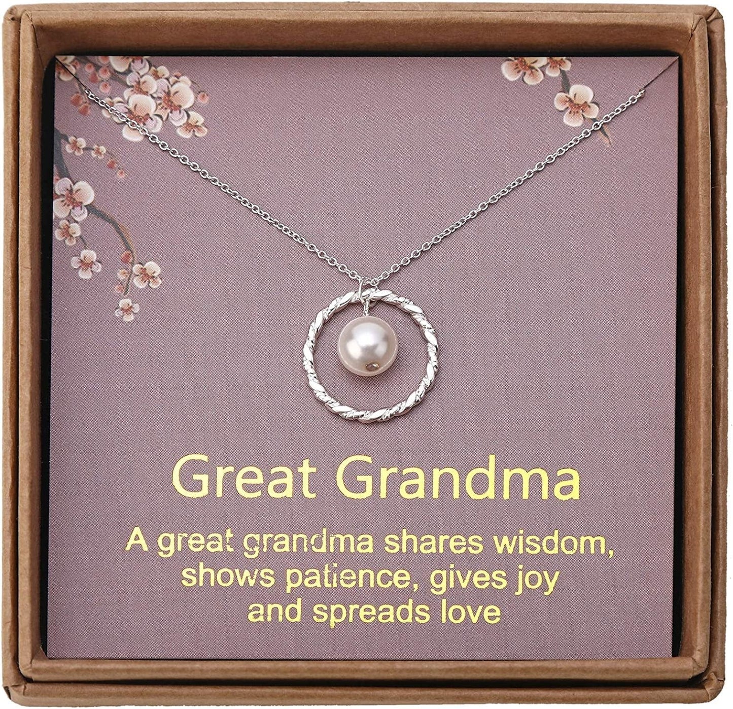 Gifts for Great Grandma - Sterling Silver Twisted Eternity Ring with Pearl Great Grandma Necklace - Great Grandma Birthday Christmas Best Great Grandma Gifts Jewelry