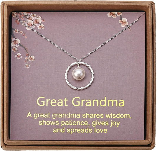 Gifts for Great Grandma - Sterling Silver Twisted Eternity Ring with Pearl Great Grandma Necklace - Great Grandma Birthday Christmas Best Great Grandma Gifts Jewelry