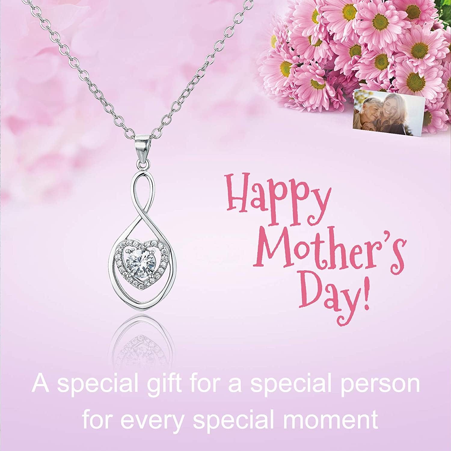 Gifts for Mom, Bonus Mom Necklace from Daughter/Son, Infinity Heart Necklaces for Women, Mothersday Gift for Stepmom/Mother in Law N01D