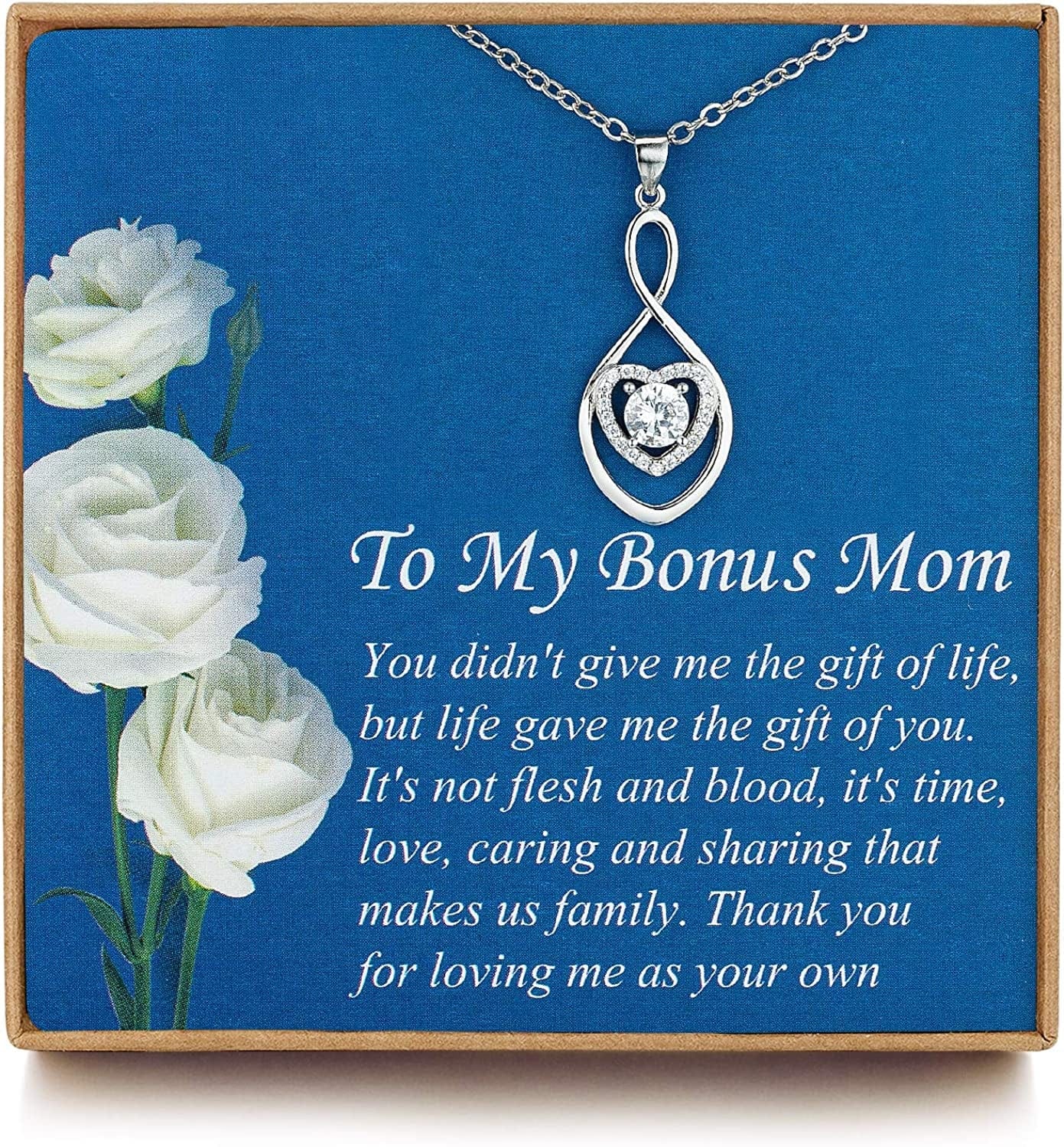 Gifts for Mom, Bonus Mom Necklace from Daughter/Son, Infinity Heart Necklaces for Women, Mothersday Gift for Stepmom/Mother in Law N01D