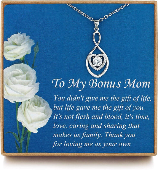 Gifts for Mom, Bonus Mom Necklace from Daughter/Son, Infinity Heart Necklaces for Women, Mothersday Gift for Stepmom/Mother in Law N01D