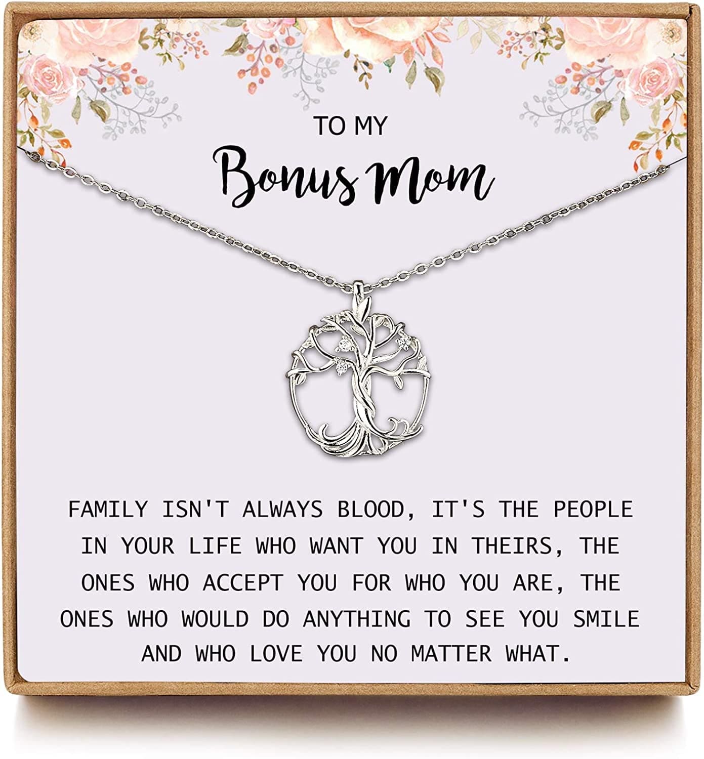 Gifts for Mom, Mothersday Gifts for Mother in Law/Step Mother Wedding Gift, Bonus Mom Gifts from Daughter/Son, Sterling Silver Tree of Life Necklaces for Women