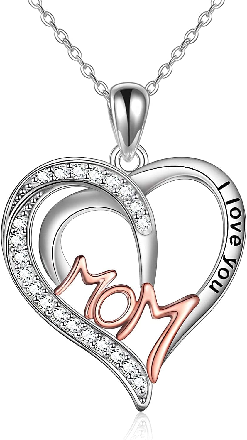 Gifts for Mom Sterling Silver Mom Necklaces Heart Butterfly Pendant Mother Gifts from Daughter Son Birthday for Mom Women 2-Heart