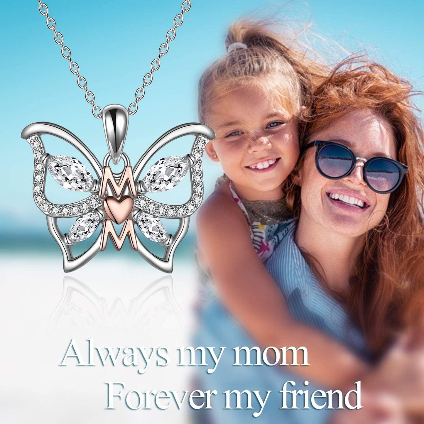 Gifts for Mom Sterling Silver Mom Necklaces Heart Butterfly Pendant Mother Gifts from Daughter Son Birthday for Mom Women