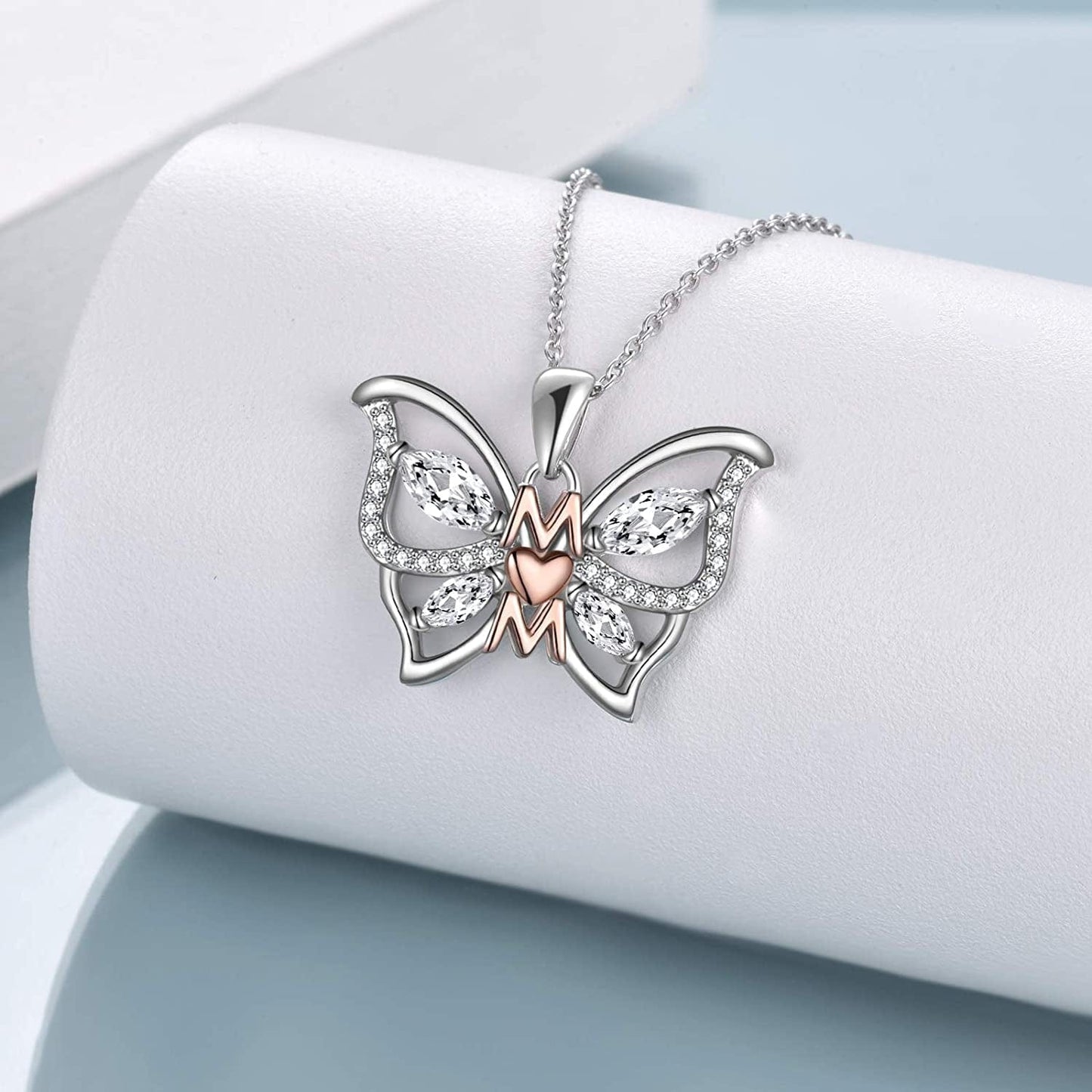 Gifts for Mom Sterling Silver Mom Necklaces Heart Butterfly Pendant Mother Gifts from Daughter Son Birthday for Mom Women