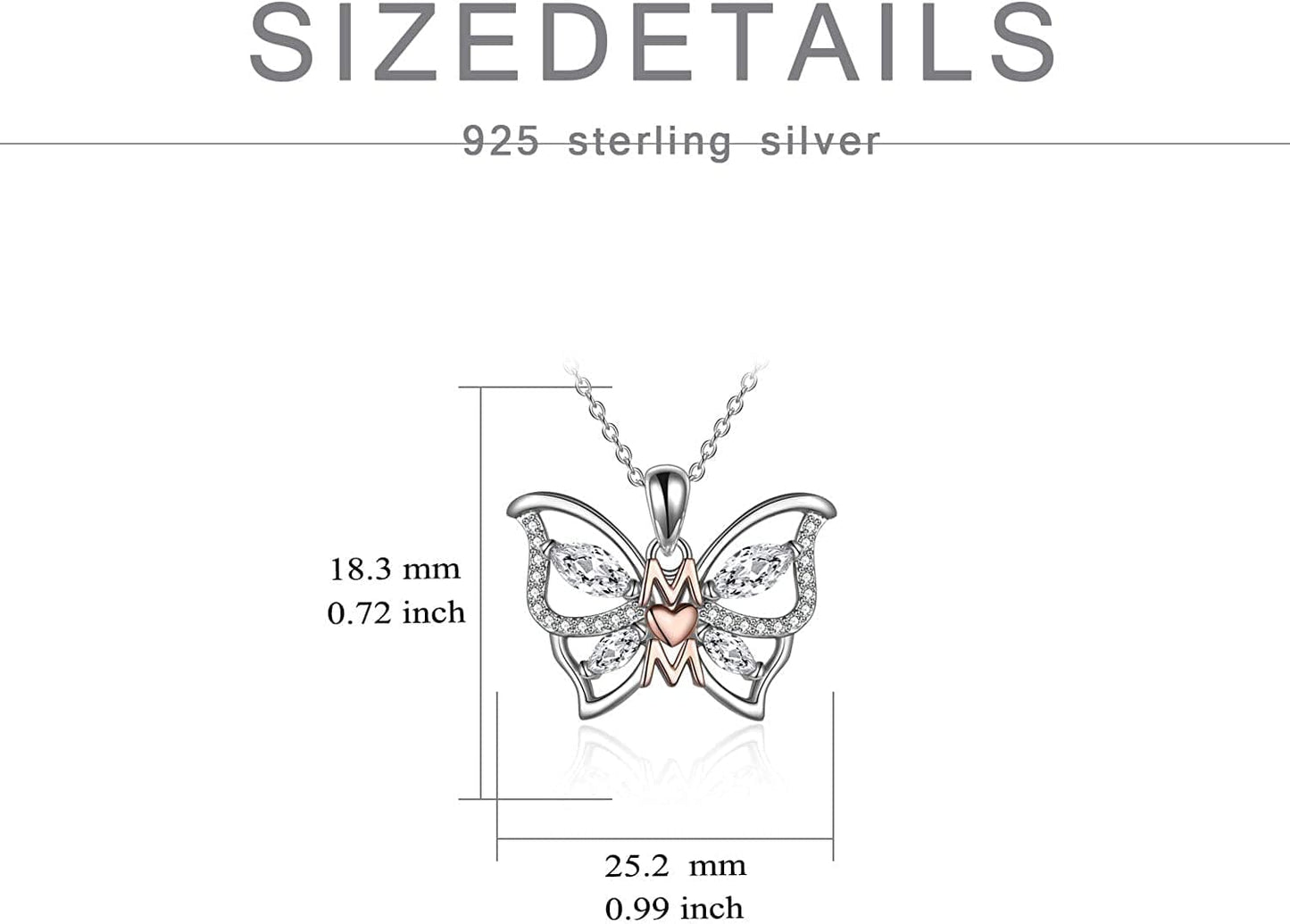 Gifts for Mom Sterling Silver Mom Necklaces Heart Butterfly Pendant Mother Gifts from Daughter Son Birthday for Mom Women