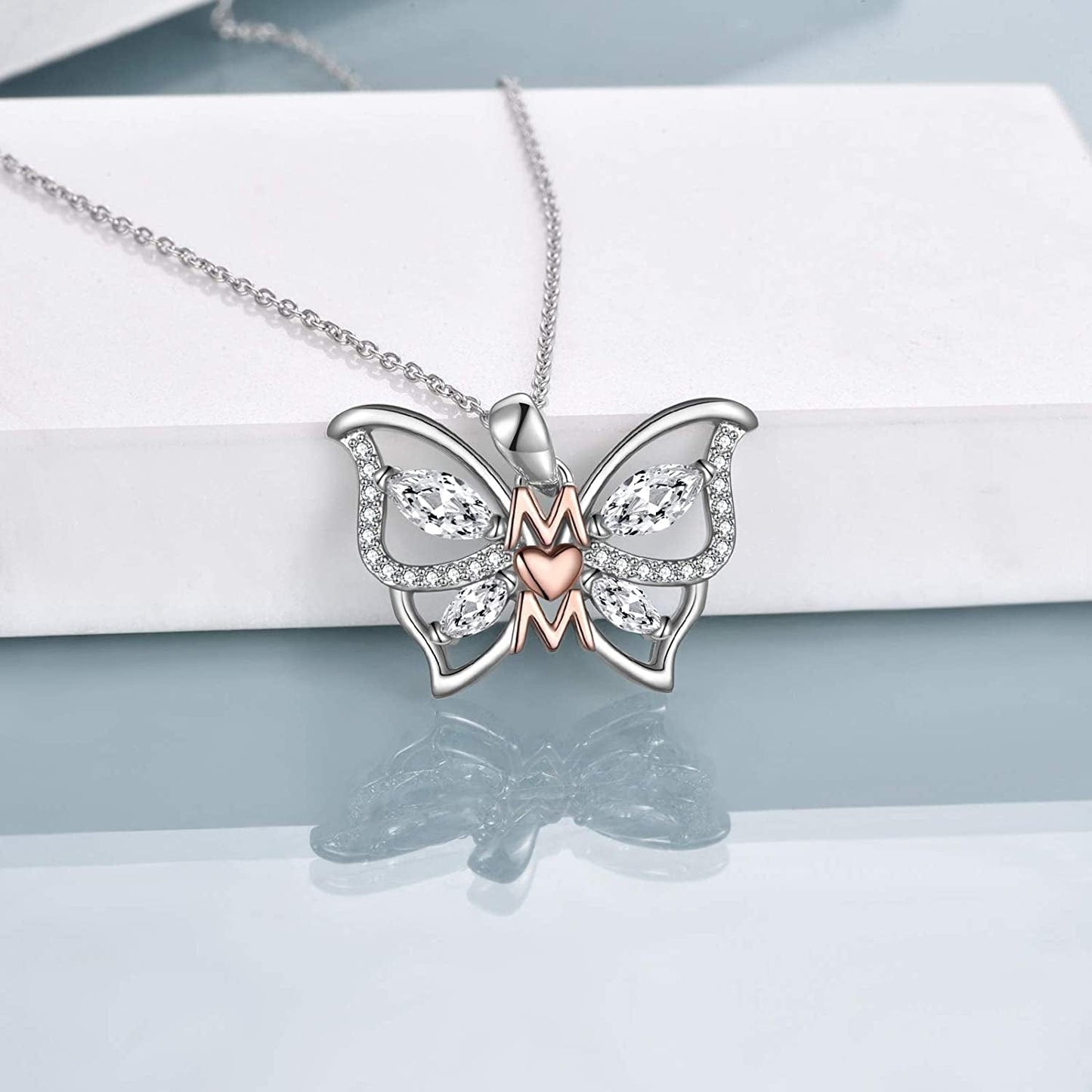 Gifts for Mom Sterling Silver Mom Necklaces Heart Butterfly Pendant Mother Gifts from Daughter Son Birthday for Mom Women