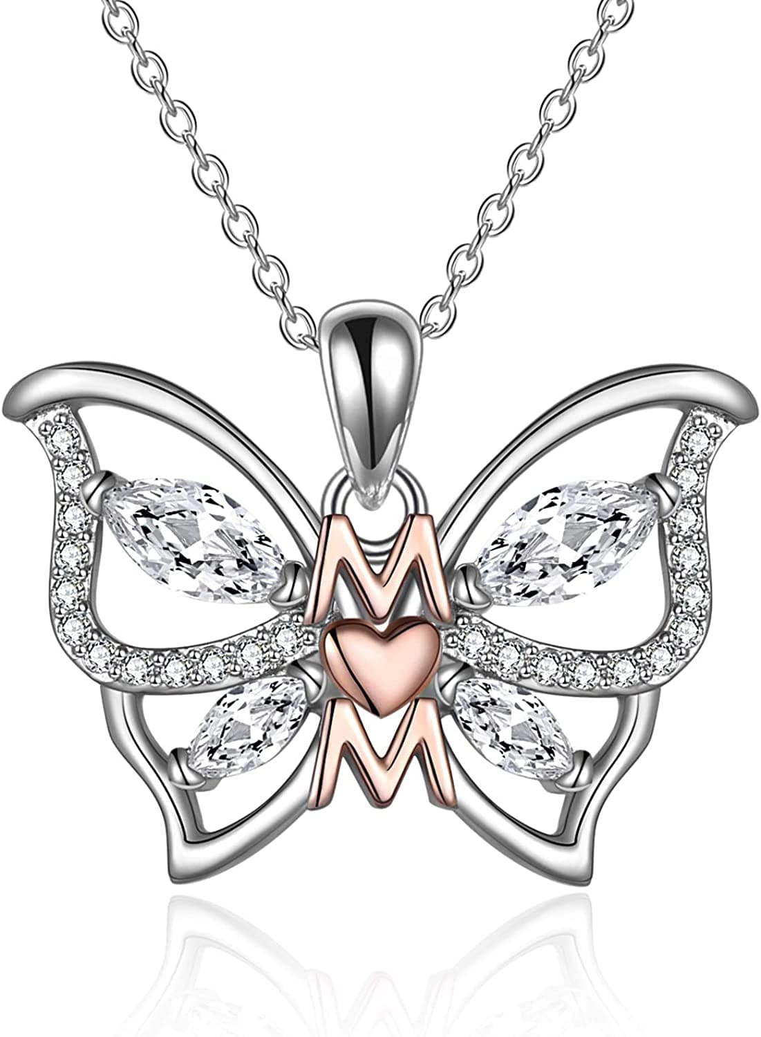 Gifts for Mom Sterling Silver Mom Necklaces Heart Butterfly Pendant Mother Gifts from Daughter Son Birthday for Mom Women 4-Butterfly