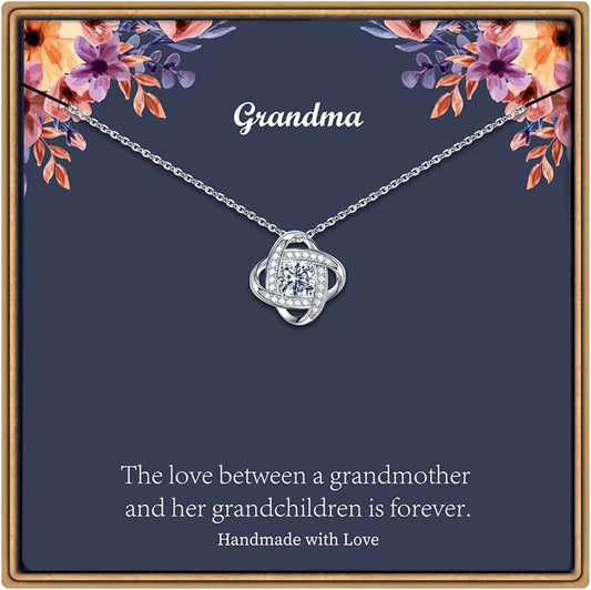 Gifts Necklaces for Women Girls, White Gold Plated Love Knot Necklace for Grandma Aunt Stepmother Sister Mother Jewelry, Graduation Mothers Day Anniversary Birthday Gifts for Women Grandma