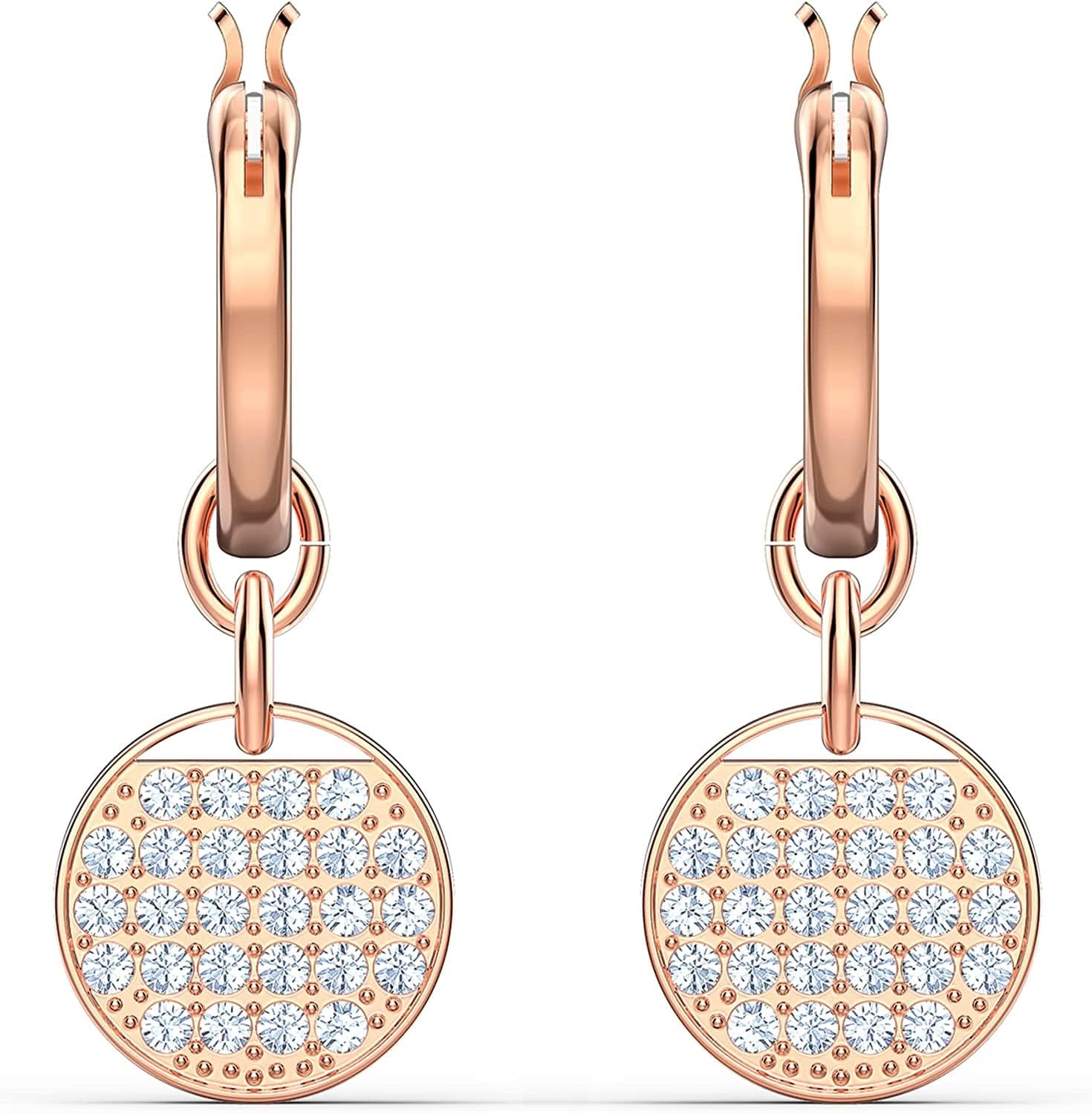 Ginger Jewelry Collection, Clear Crystals, Grey Crystals, Blue Crystals Hoop Earrings - Rose Gold Tone Finish