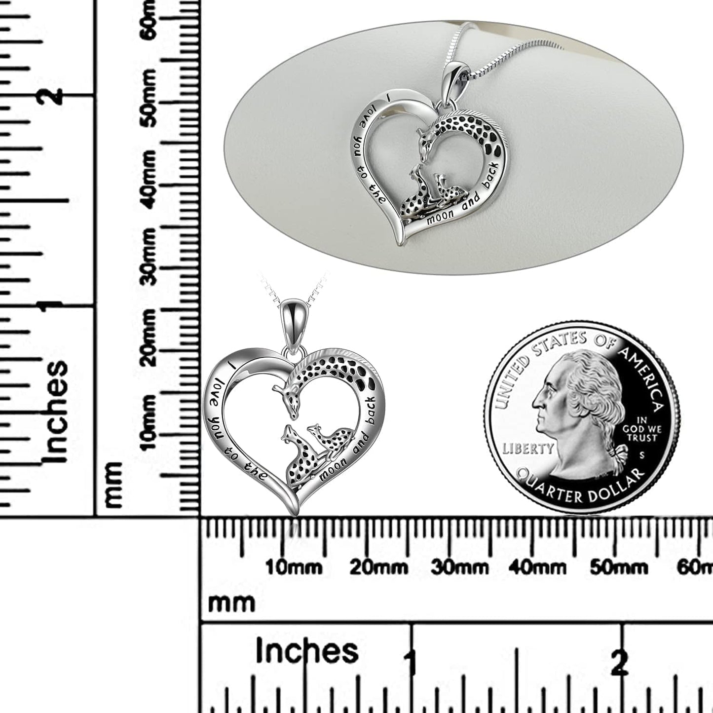 Giraffe Jewelry Gifts for Women Sterling Silver Giraffe Family Love Heart Pendant Necklace for Mom Daughter Birthday Mothers Day Gifts