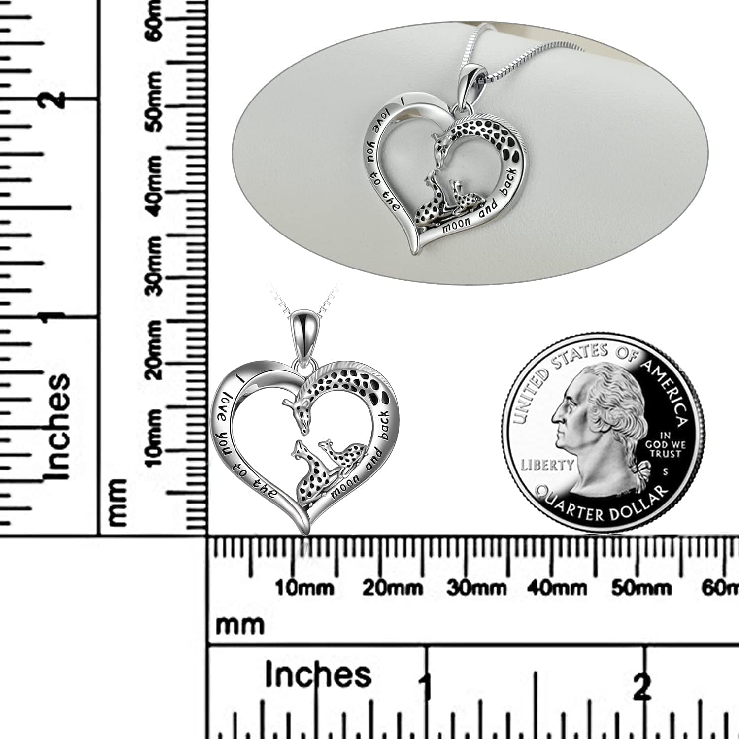Giraffe Jewelry Gifts for Women Sterling Silver Giraffe Family Love Heart Pendant Necklace for Mom Daughter Birthday Mothers Day Gifts