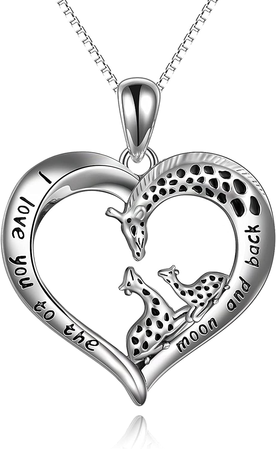 Giraffe Jewelry Gifts for Women Sterling Silver Giraffe Family Love Heart Pendant Necklace for Mom Daughter Birthday Mothers Day Gifts silver-three giraffe necklace