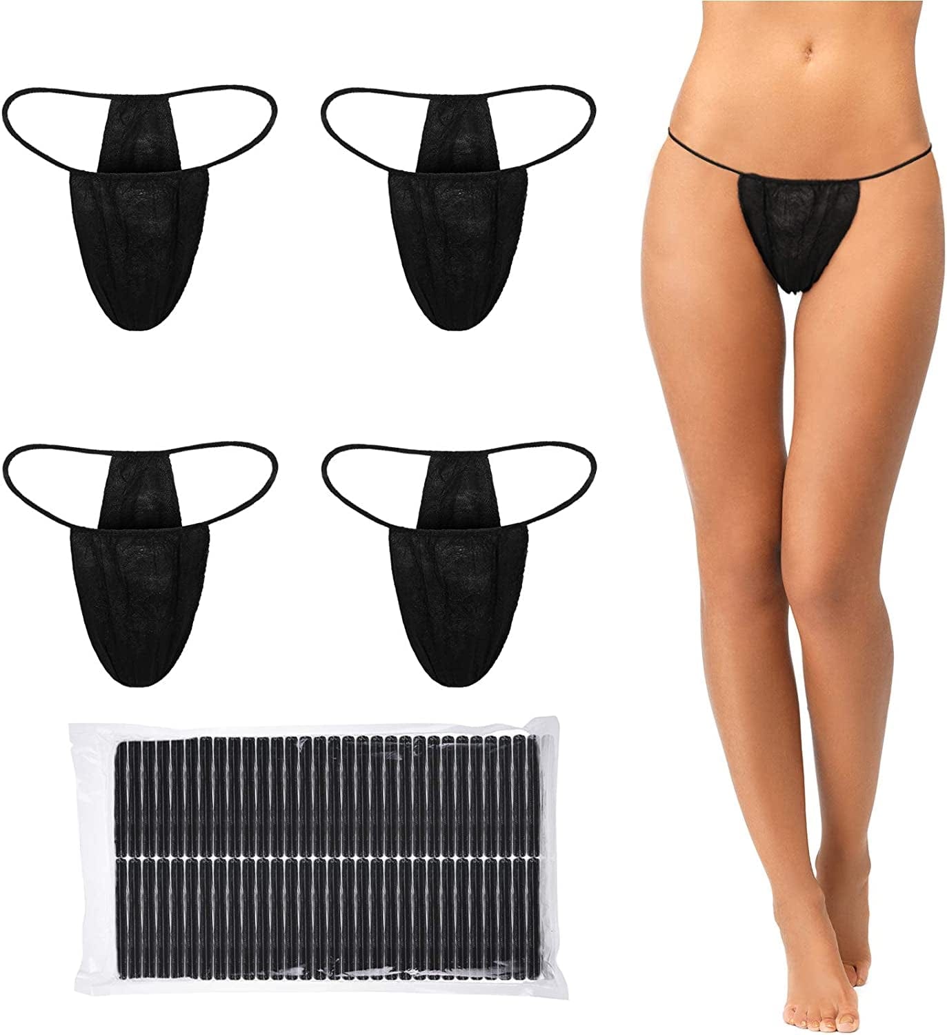 Giugu 50 Pieces Disposable Thong Panties Spa T Thong Underwear Tanning Wraps Black