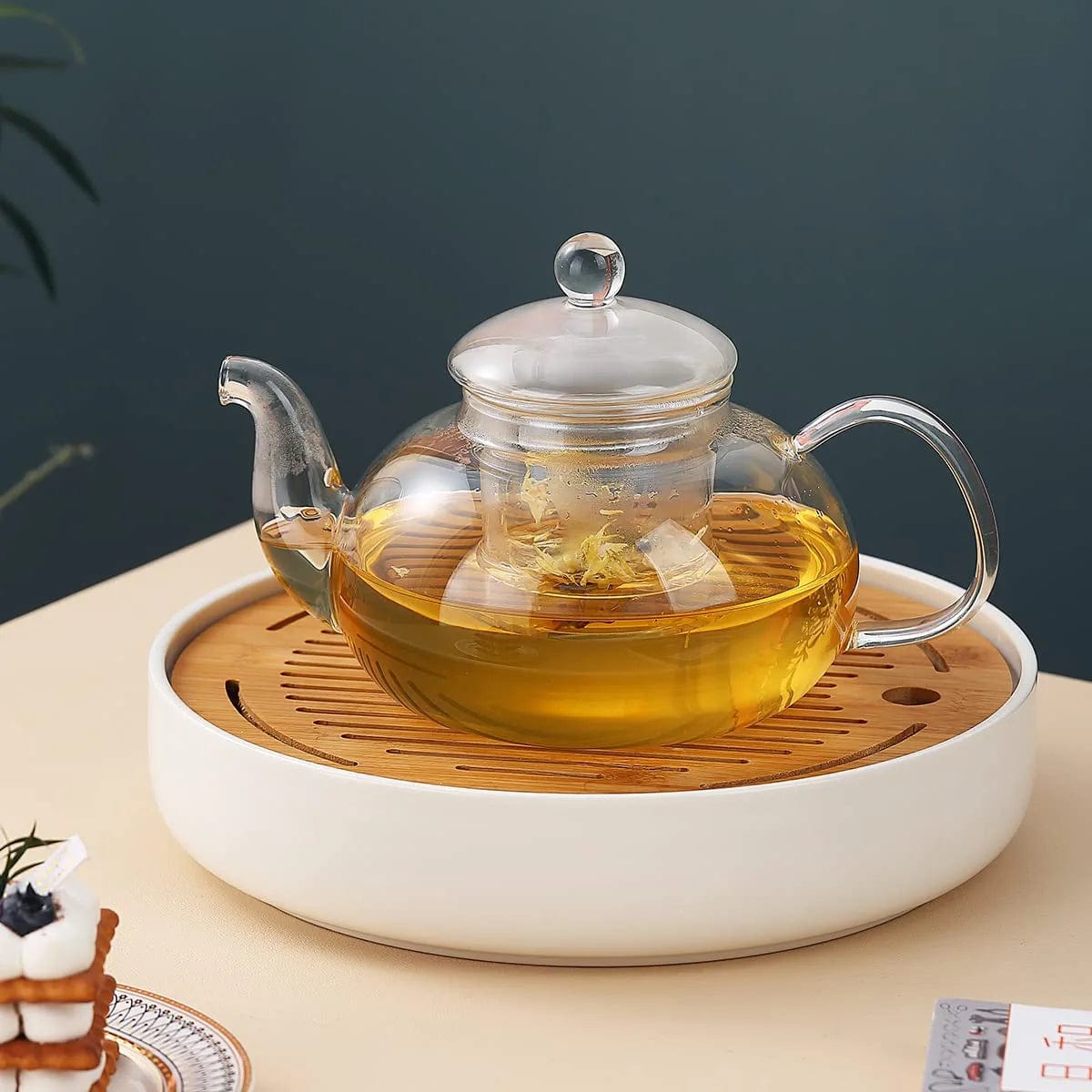 Glass Tea Pot 1L with Removable Infuser, Blooming and Loose Leaf Tea Maker Set, Stovetop and Microwave Safe Tea Kettle.