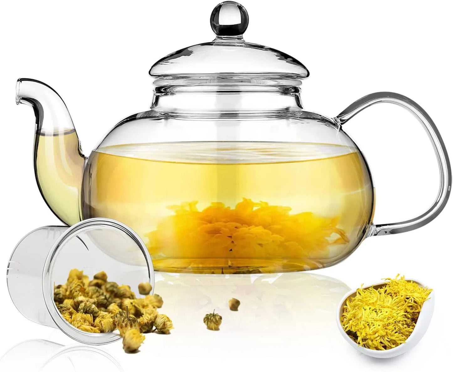 Glass Tea Pot 1L with Removable Infuser, Blooming and Loose Leaf Tea Maker Set, Stovetop and Microwave Safe Tea Kettle. 1.Tea Pot