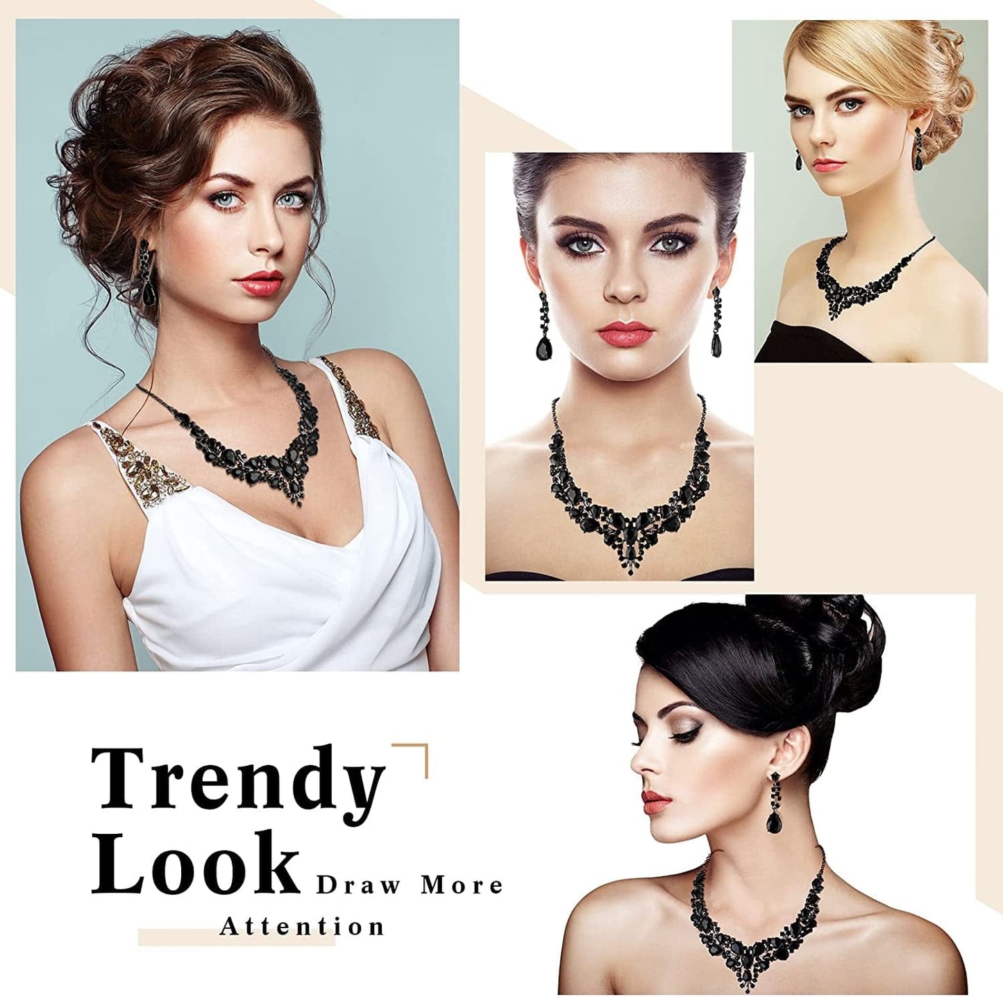 Glitter Rhinestone Purse and Handbag Crossbody Envelope Evening Clutch and Crystal Necklace Earrings Bracelet Costume Jewelry Sets for Women Bridal Wedding Party